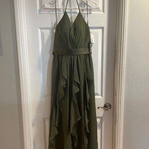 Olive Green ruffled halter dress from White by Vera Wang